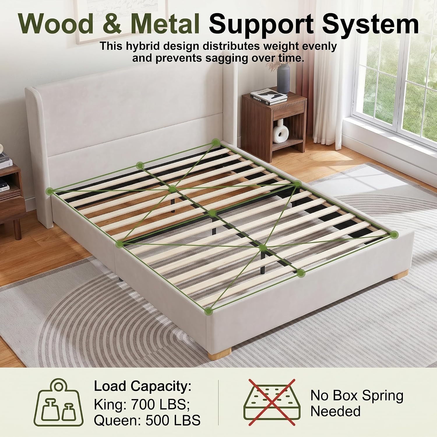 Thumbnail 3 de Merax Queen Upholstered Platform Bed with Storage Bench, Cream Velvet