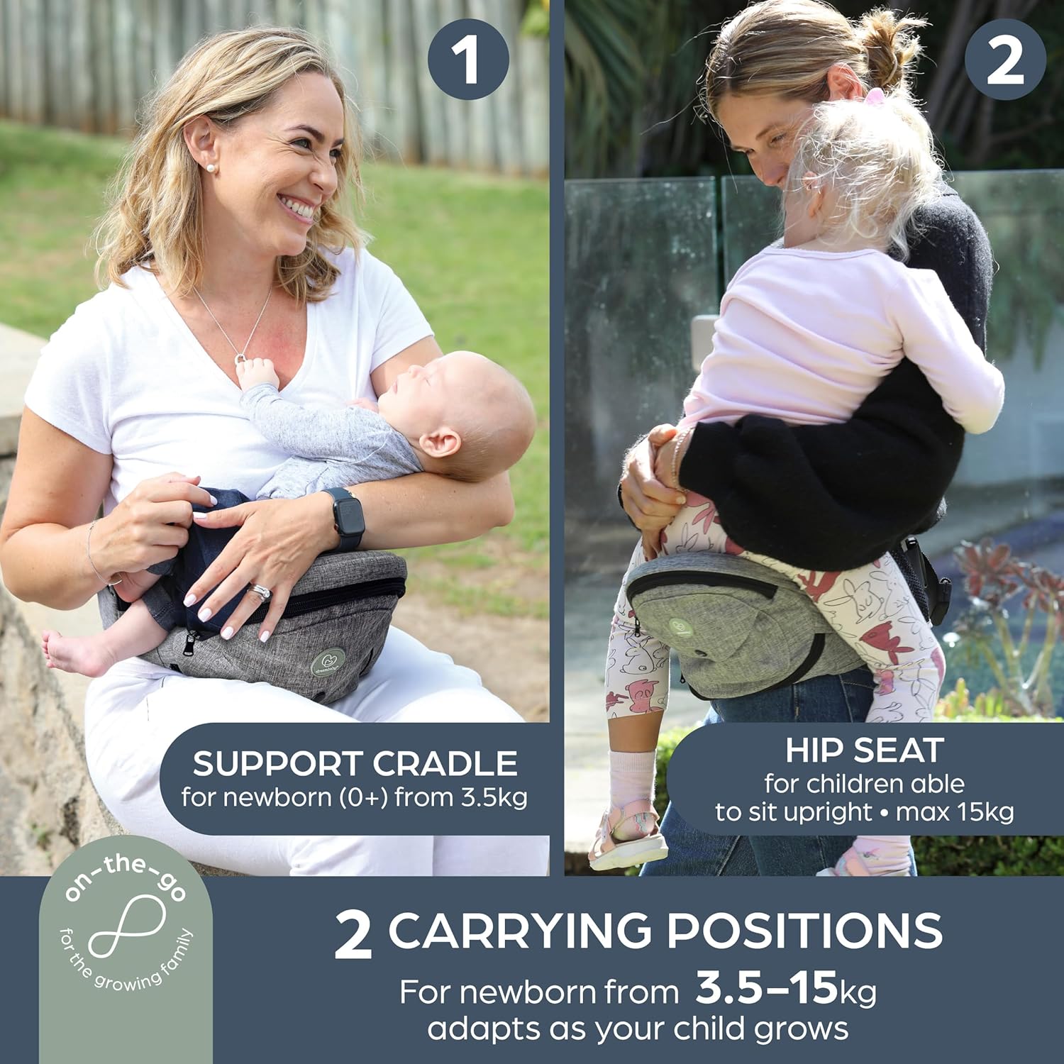 Thumbnail 1 de Dreambaby Up & Go Baby Hip Seat Carrier – lightweight toddler carrier with storage pockets