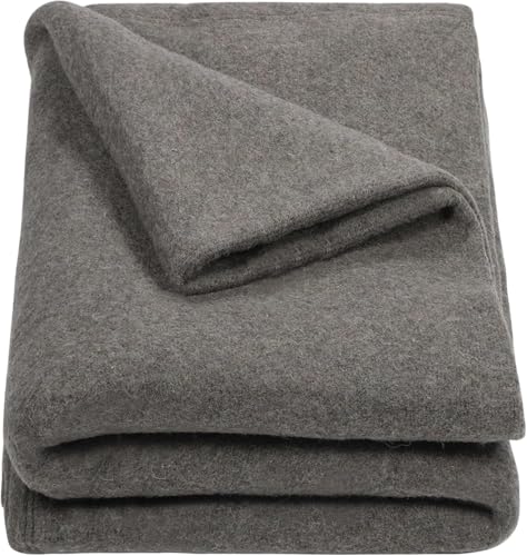 Detalle de REDCAMP Wolldecke 80% Schafwolle – warme Campingdecke grau, 220 × 160 cm