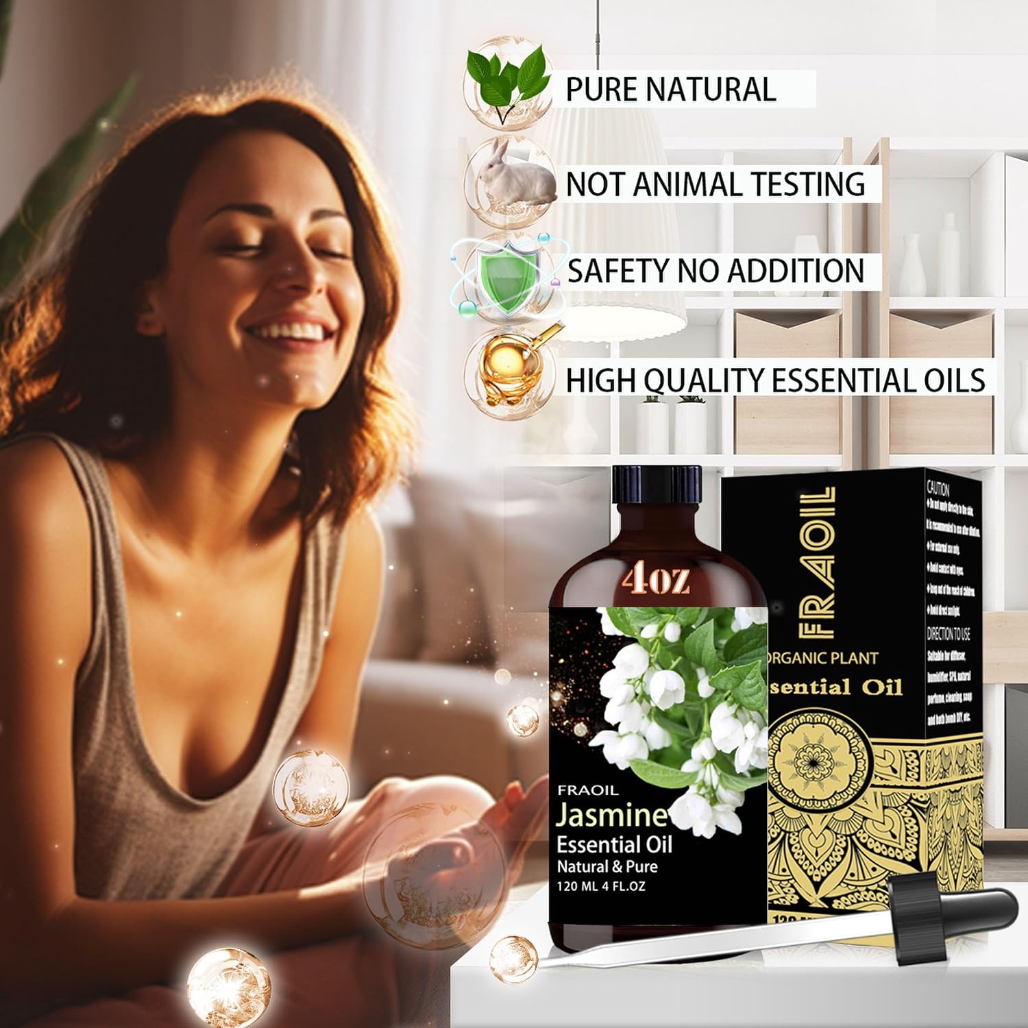 Detalle 2 de FRAOIL Jasmine Essential Oil 4 oz (120 ml) for Diffuser, DIY Crafts & Gifts