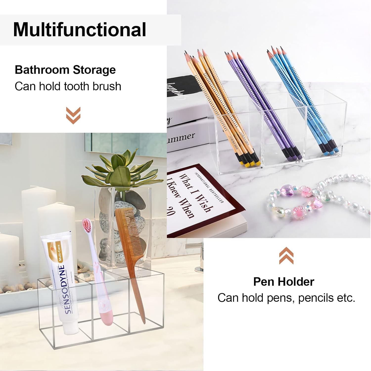 Thumbnail 2 de Acrylic Pinselhalter, 3 Fächer – Klarer Schminktisch Organizer