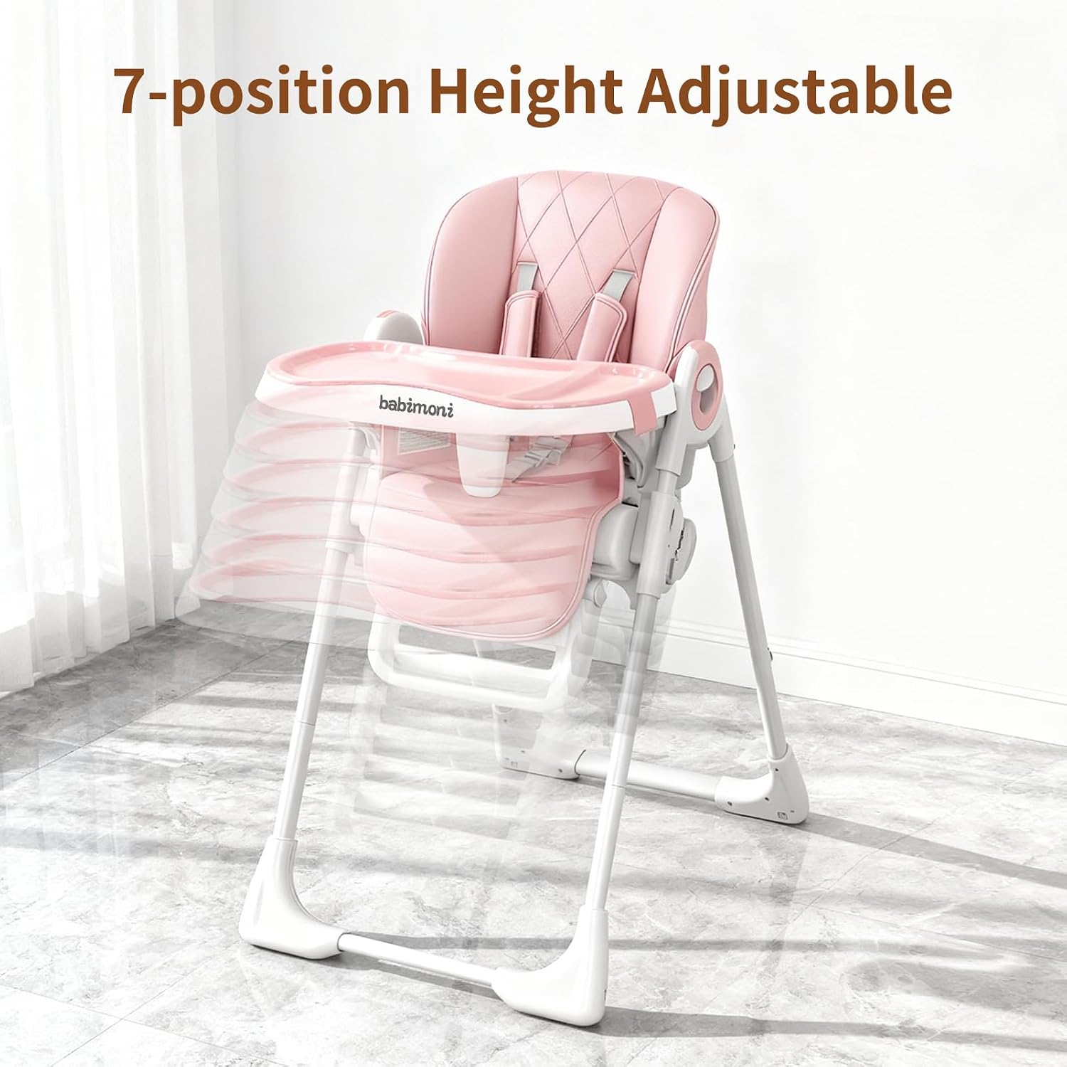 Detalle 2 de babimoni H22-PK 4-in-1 Baby High Chair, Foldable with 3 Recline Levels