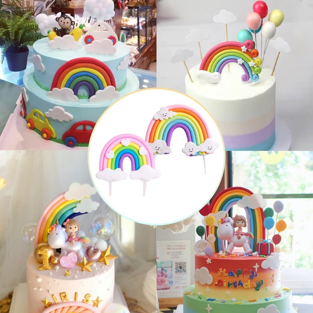 Detalle 2 de Regenbogen Tortendeko Kindergeburtstag – 2er Set Weicher Keramik Kuchen Topper