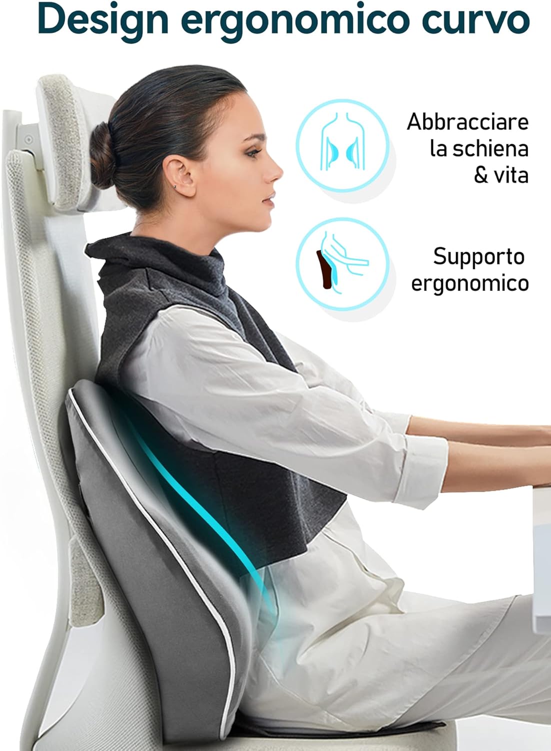 Detalle de Travel Ease Cuscino Lombare Ergonomico in Schiuma di Memoria con doppie cinghie regolabili (grigio)