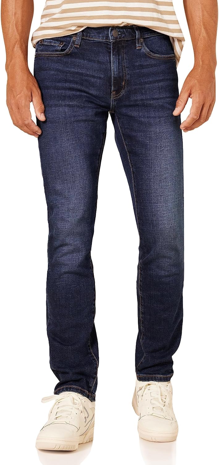 Detalle de Amazon Essentials Jeans Slim Fit - Colori Fuori Produzione Uomo, Blu Scuro Vintage, 29W / 30L