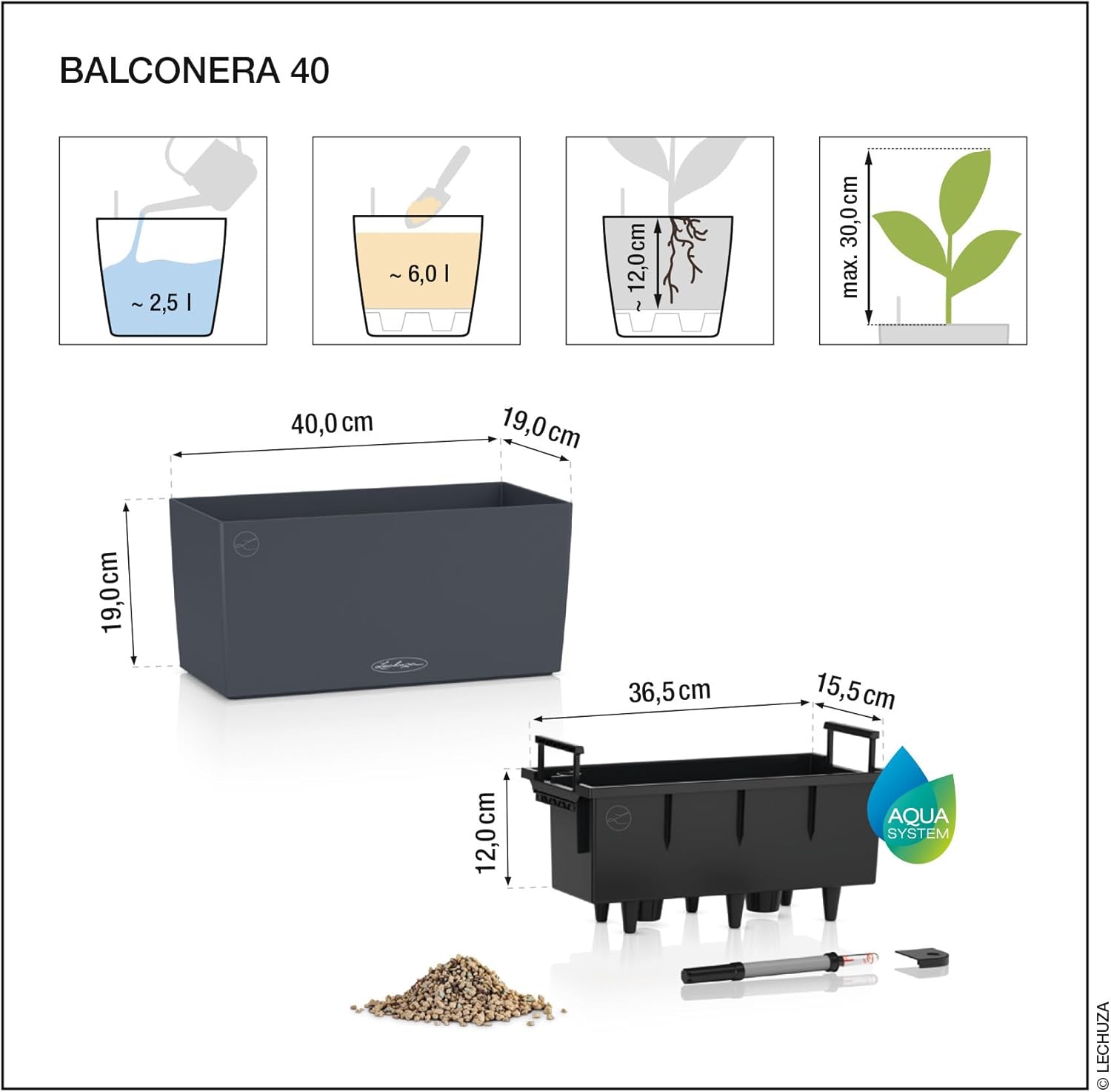 Thumbnail 4 de LECHUZA Balconera Color 40 15478 – Jardinière de balcon avec système d’irrigation
