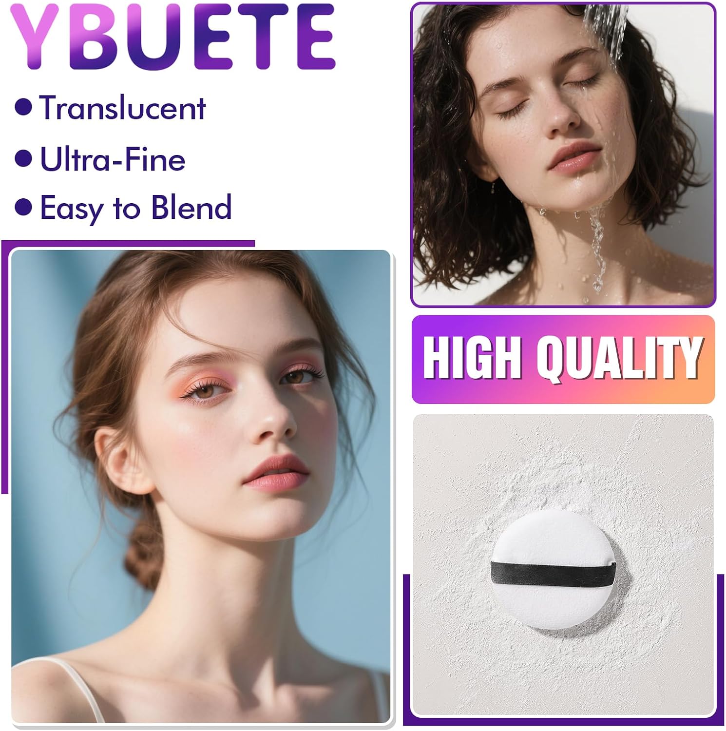 Detalle de YBUETE Translucent Loose Setting Powder, White Talc-Free Matte Finish for SFX Makeup