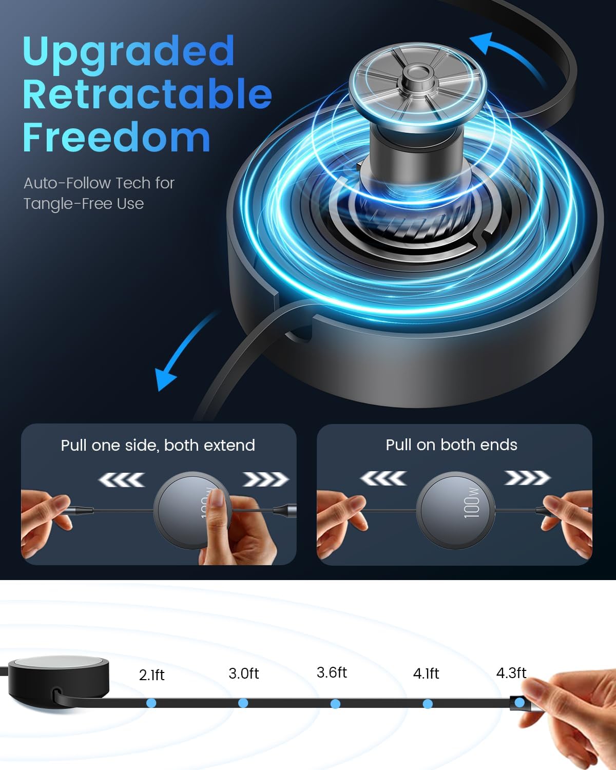 Thumbnail 1 de CAFELE 100W 6-in-1 Retractable USB-C/A Multi Charger Cable