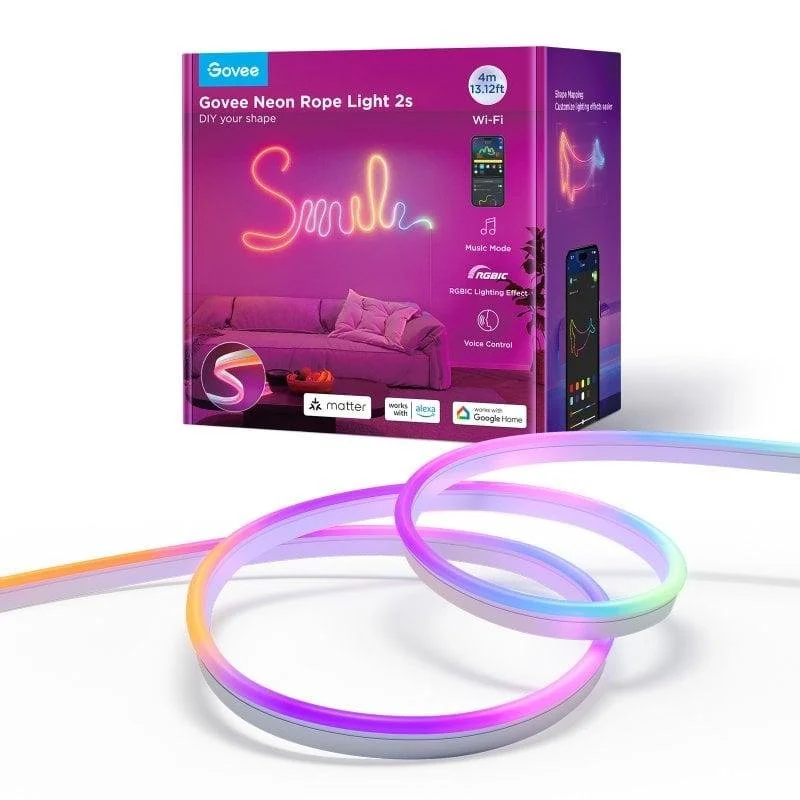Thumbnail 3 de Govee Neon Rope Light 2 4m RGBIC: tira LED inteligente con control vía App, Matter y clips flexibles