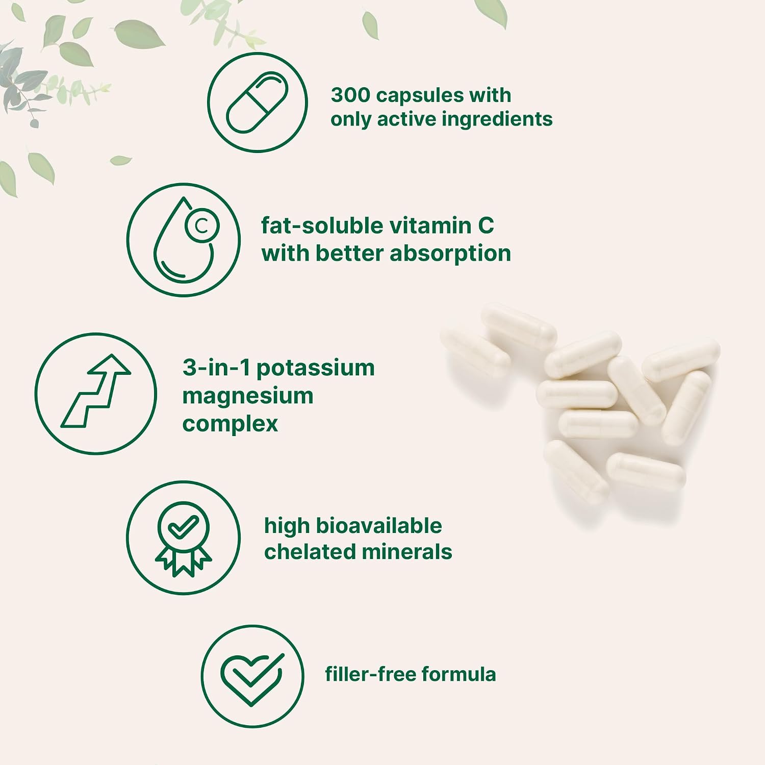 Detalle de Potassium Supplement, 300 Capsules