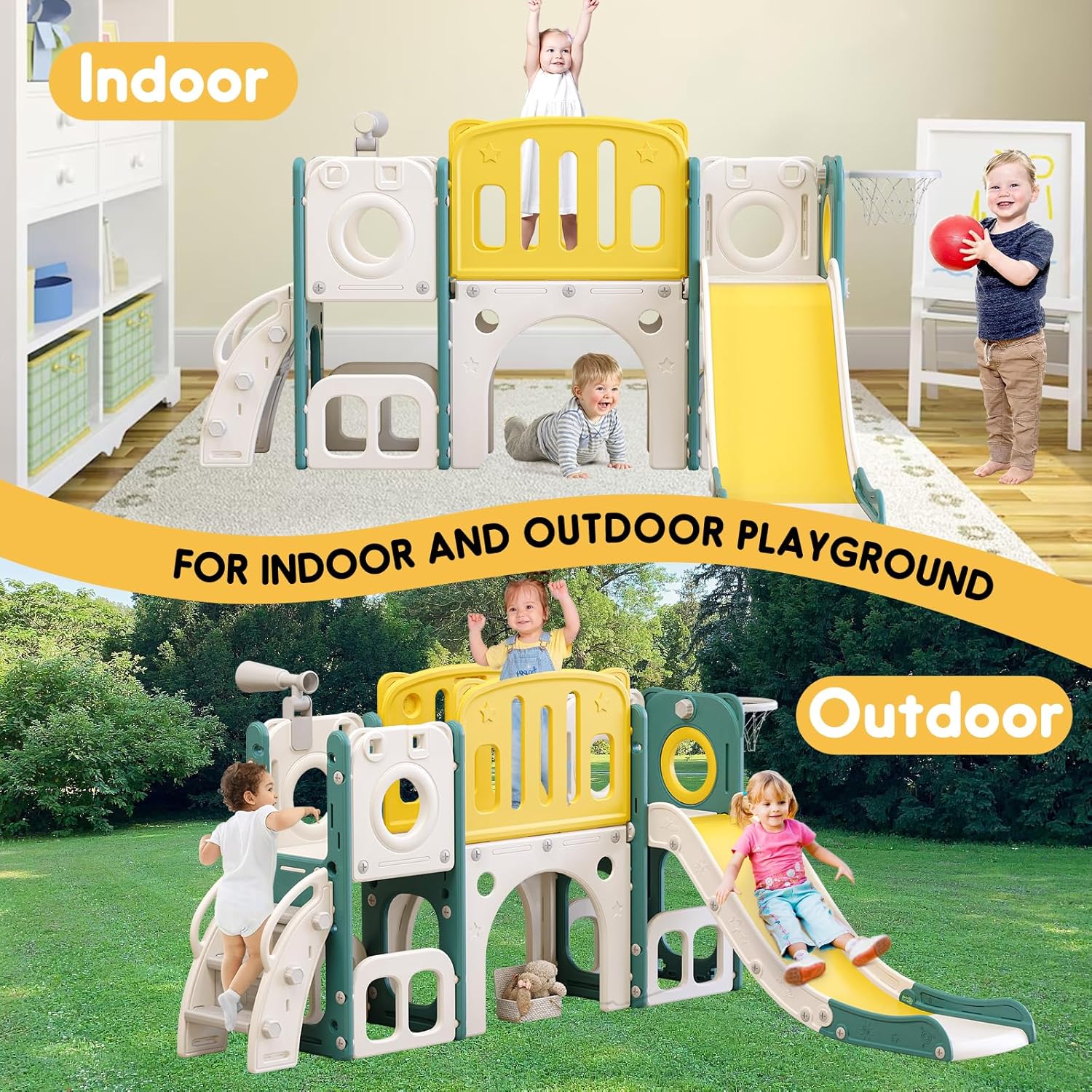 Detalle de MOCUTEEN 8-in-1 Toddler Climber & Slide Playset — Indoor/Outdoor Playground Gym