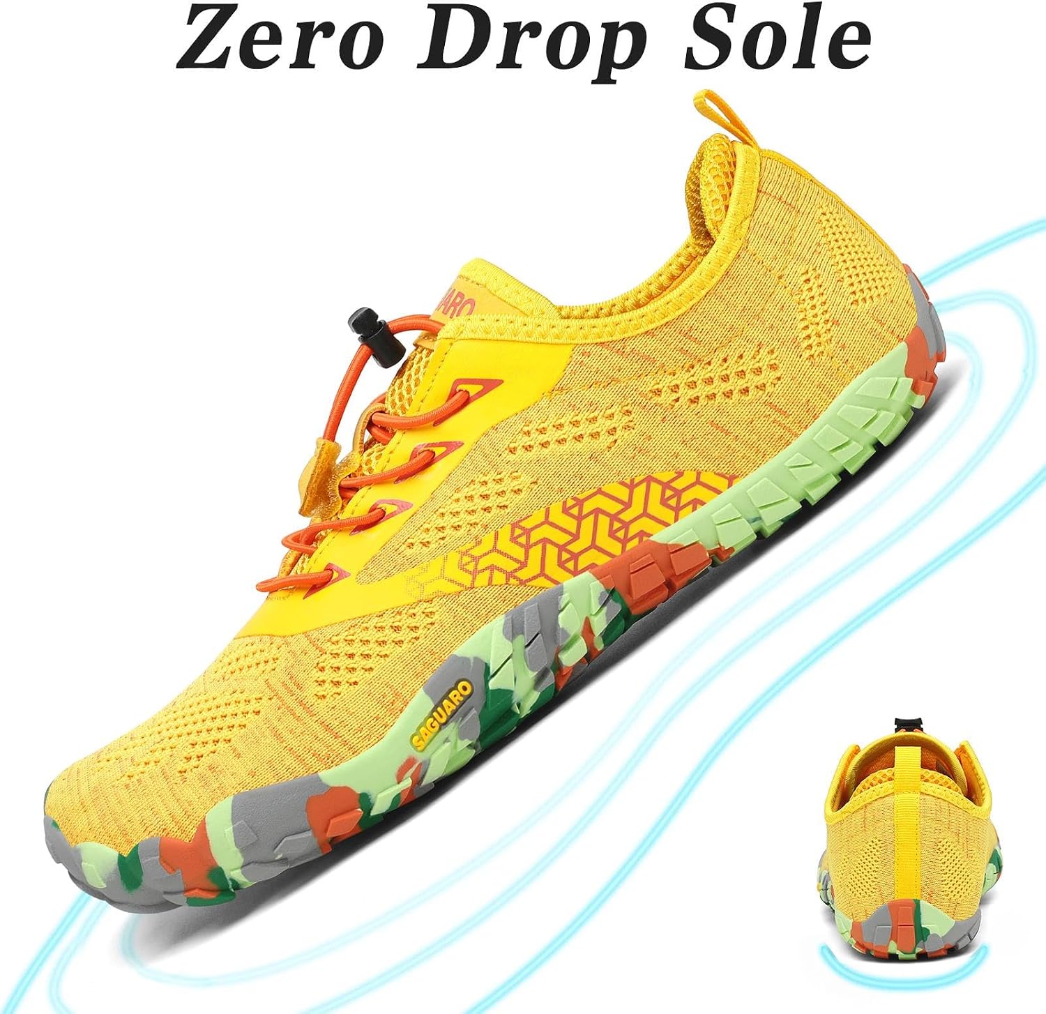 Detalle de SAGUARO Barefoot: Zapatillas Minimalistas de Trail para Hombre y Mujer, Amarillo, 38 EU