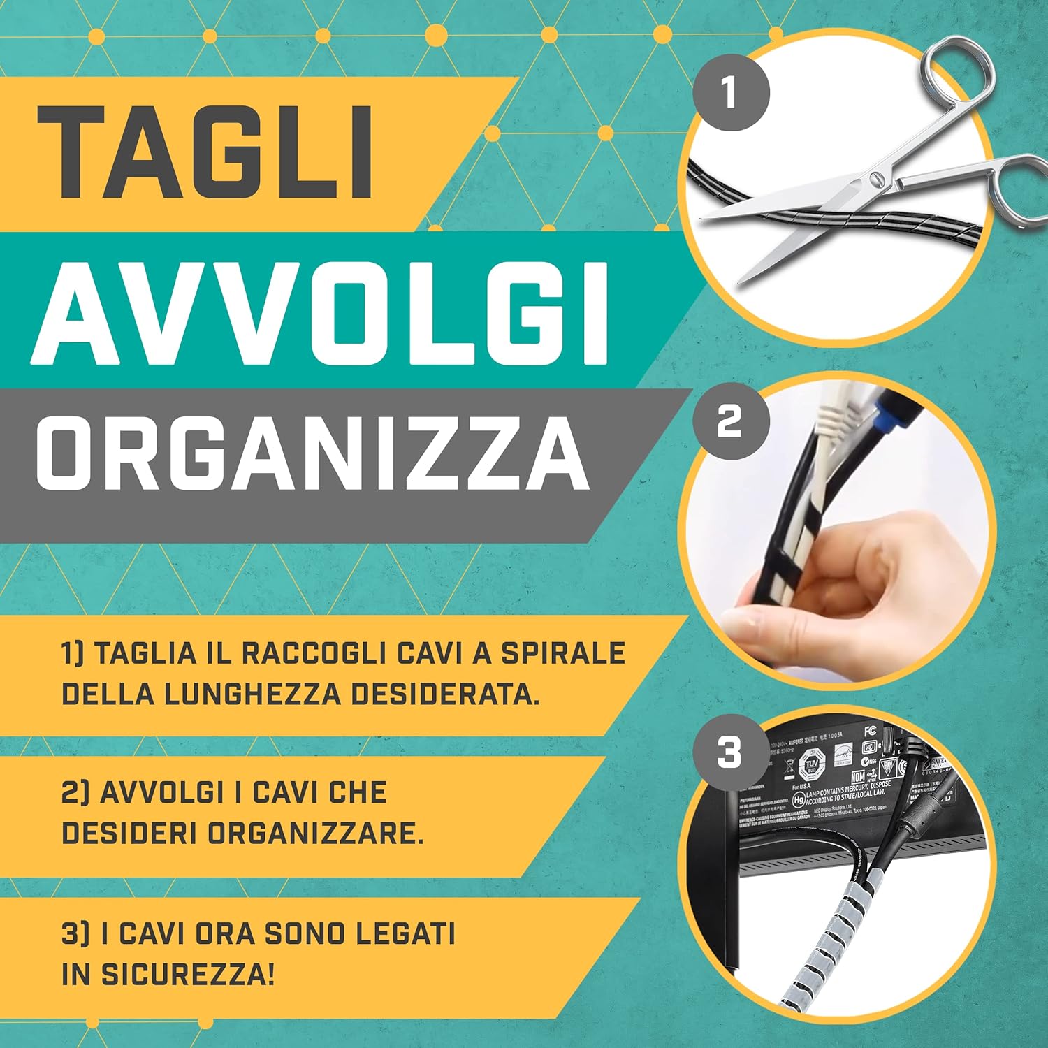 Detalle de Purovi Raccogli Cavi - Guaina Copri Cavi Elettrici Trasparente, 10m, Spiralata e Flessibile