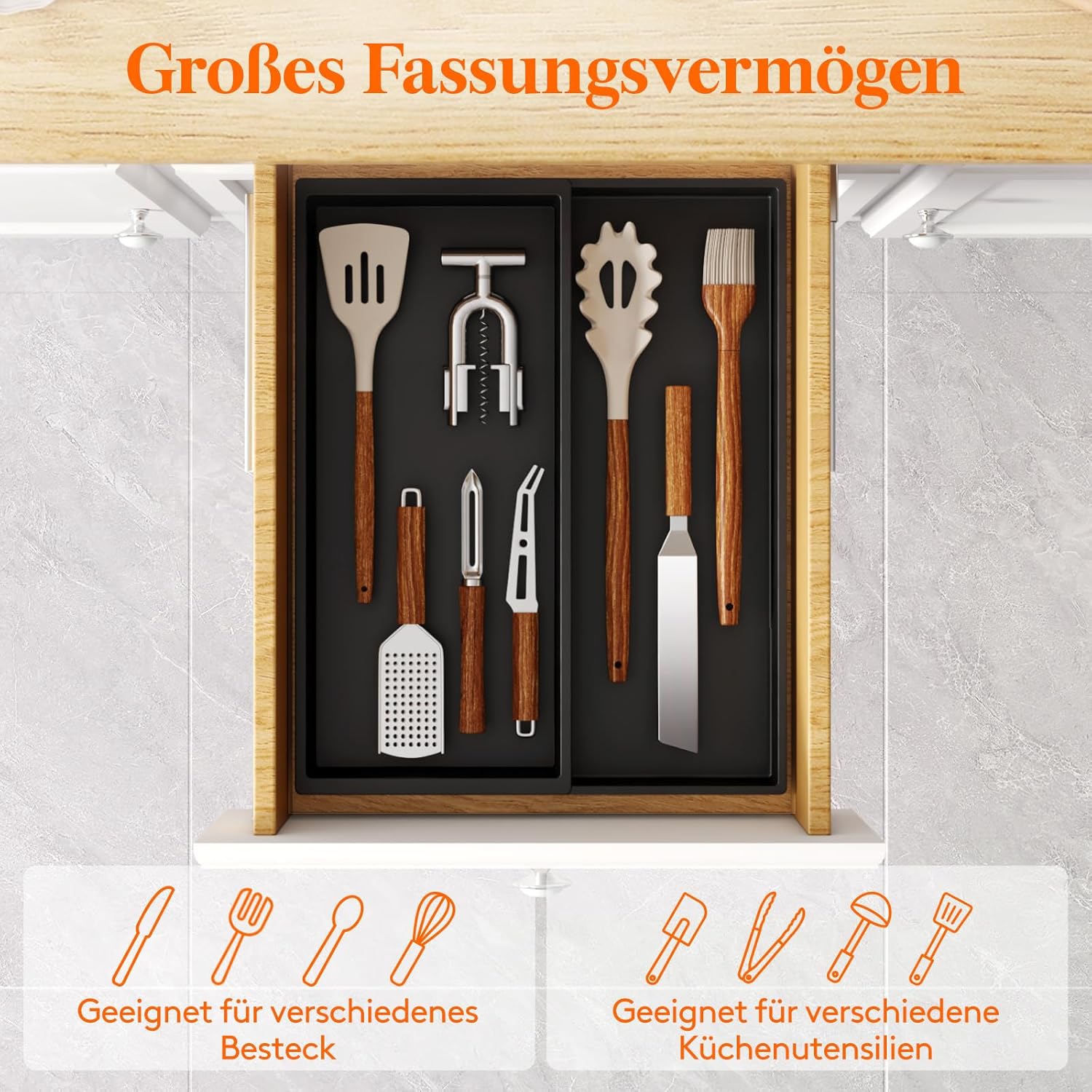 Thumbnail 1 de Lifewit Besteckkasten für Schubladen – erweiterbar auf 32,8 cm, Organizer aus BPA-freiem PP in Schwarz