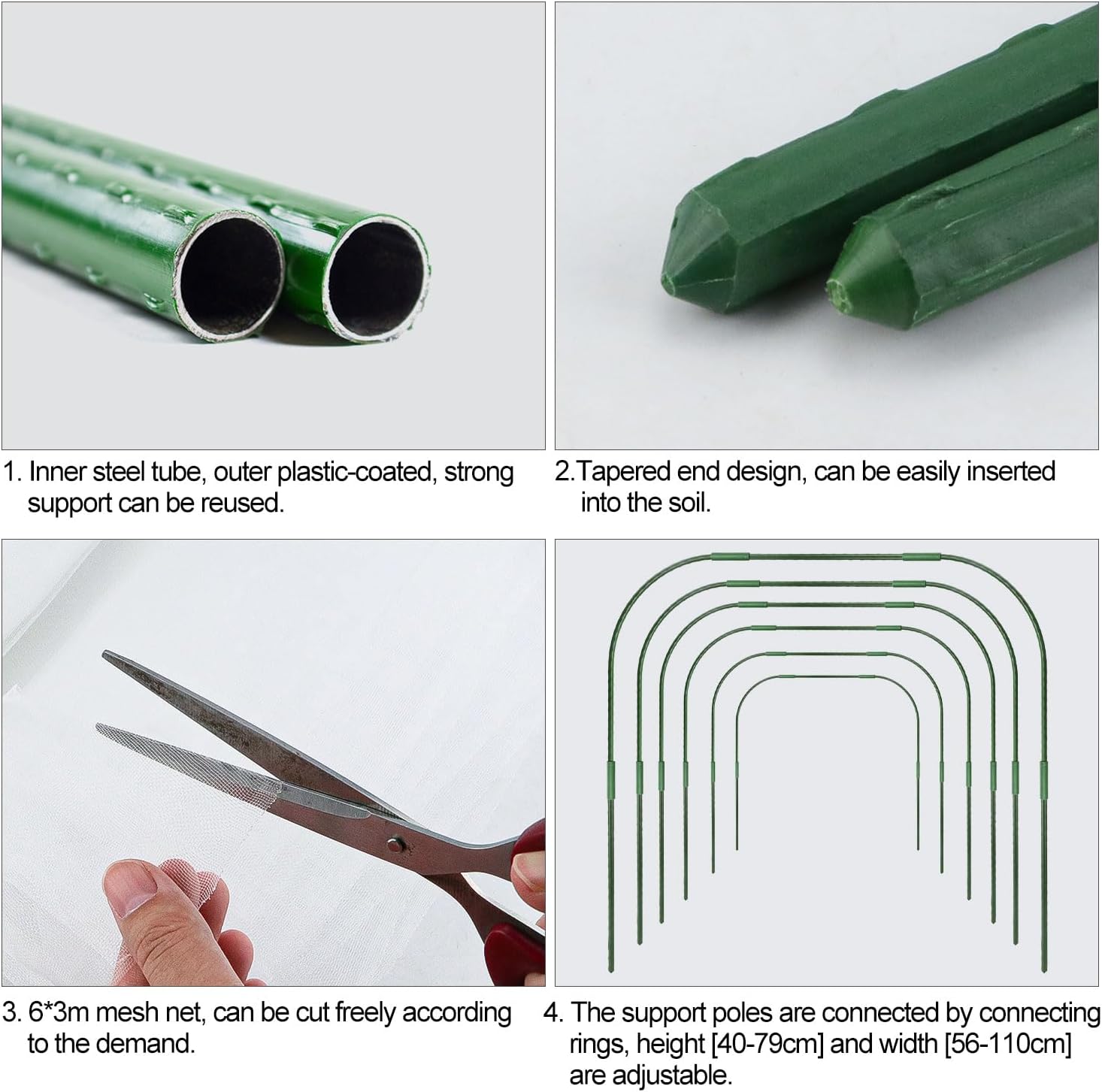 Thumbnail 1 de Homvvi 6 Pack Greenhouse Plant Hoops with Garden Netting — Rust-free 3x6m Grow Tunnel Kit