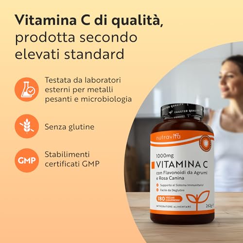 Detalle de Nutravita Vitamina C 1000mg - 6 mesi: integratore vegano per immunità e energia