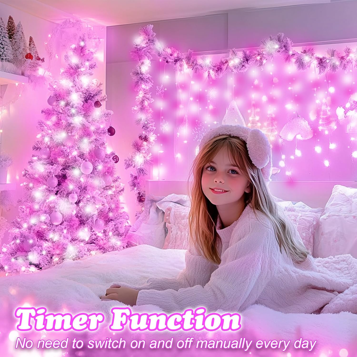 Thumbnail 2 de FFZZKJ Pink Christmas Lights 200 LED fairy lights with timer (IP44, 20m mains powered)