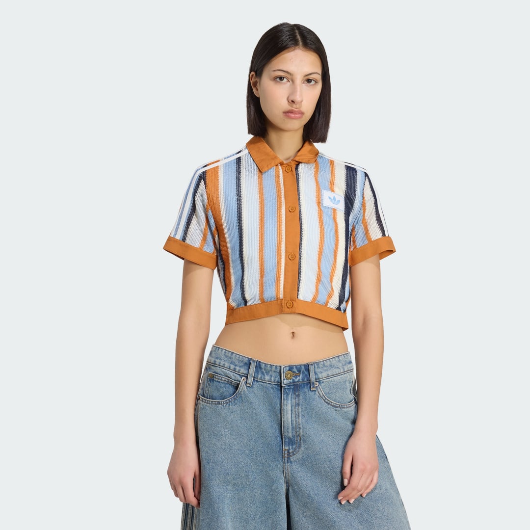 Detalle de POLO Adidas Originals Summer Glow Striped Cropped – naranja