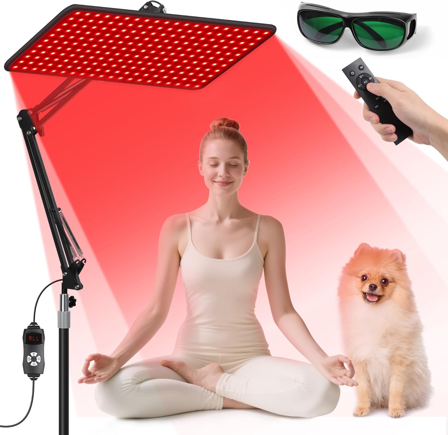 Morfone Red Light Infrared Lamp with Wireless Magnetic Remote (660/850/940nm) – Full Body Panel, Adjustable Stand & Timer