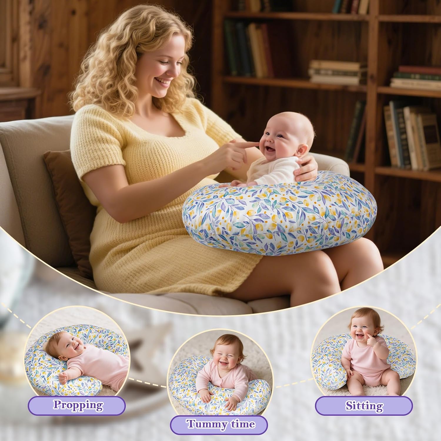 Detalle 2 de LLCJYYCY C-Shape Nursing Pillow with Breathable Fill and Washable Cotton Cover