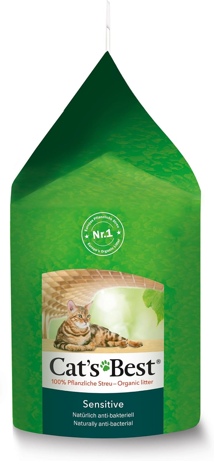 Detalle de Cat's Best Sensitive: 100 % pflanzliche Katzenstreu, fest klumpend und antibakteriell aus veredelten Aktiv-Holzfasern