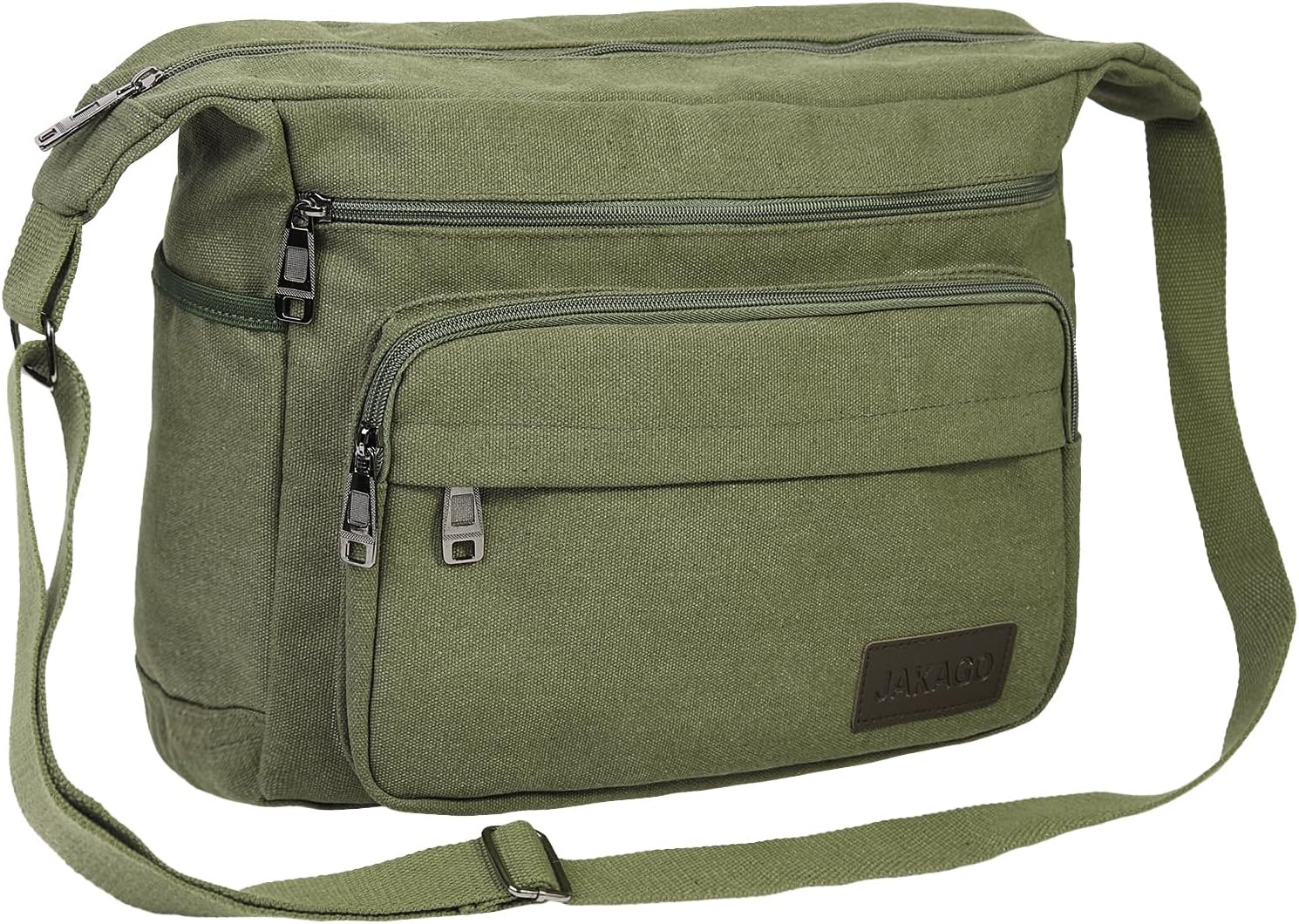 Detalle de JAKAGO Canvas Messenger Bag 15 inch – Waterproof shoulder bag with multiple pockets for school, travel & daily carry