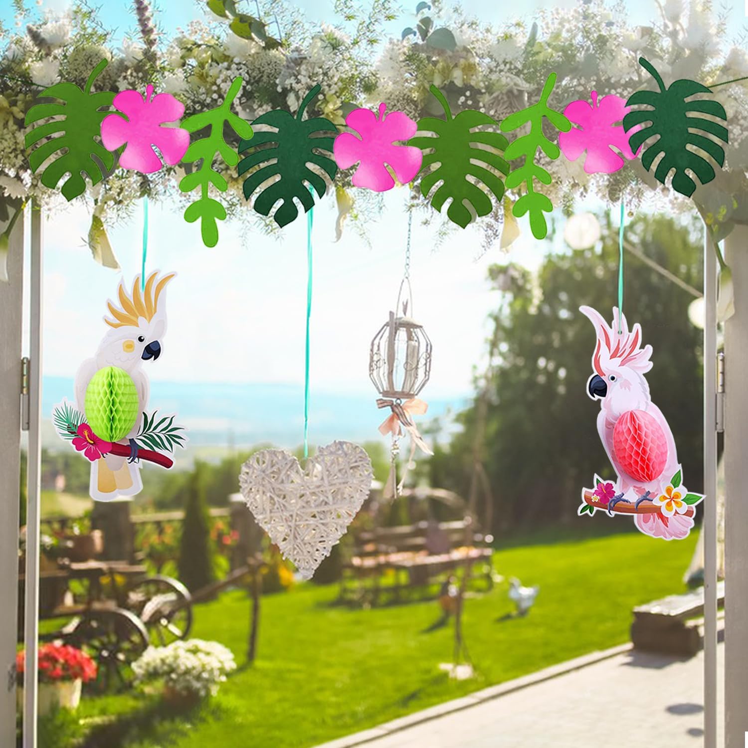 Thumbnail 5 de YBwanli Party Deko „Waldmärchenparty“ – 15-teiliges Gartenparty- & Geburtstagsdeko-Set mit Pompoms, Blättern und Papagei