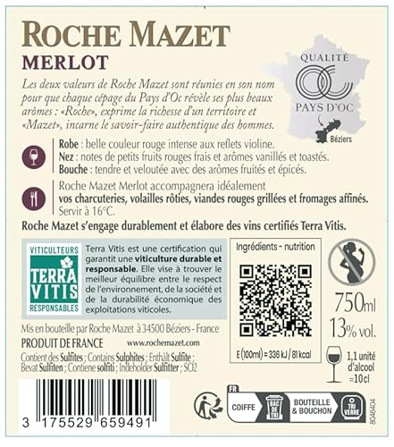 Detalle 2 de ROCHE MAZET Merlot - Vino Tinto IGP Pays d'Oc 🍷 - 6 botellas