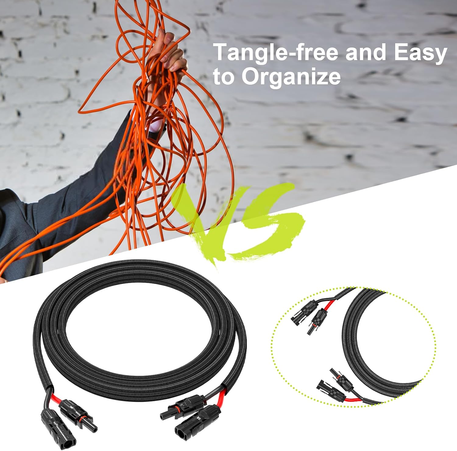 Detalle 1 de JXMXRPV Solar Cable Extension, 33 ft 10 AWG, IP68, Male-to-Female Connectors