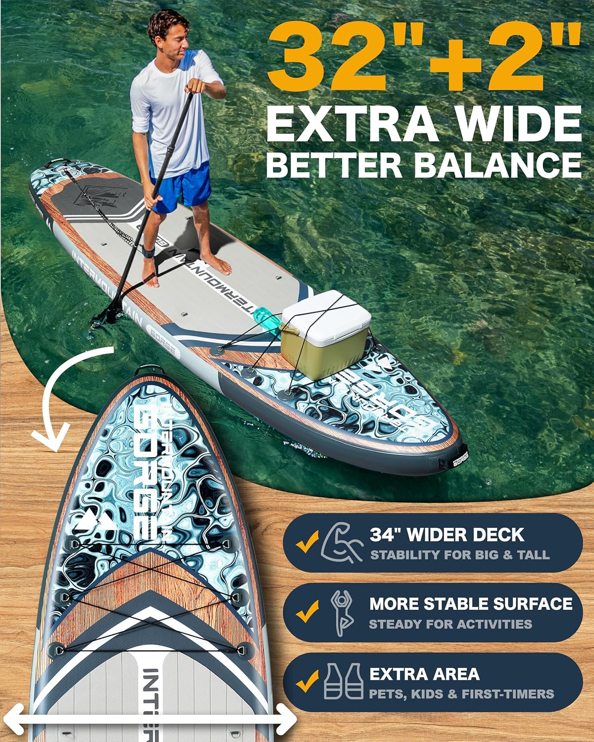 Detalle de Intermountain 11'x34 Ultra Wide Inflatable Paddle Board with 420 lb Capacity