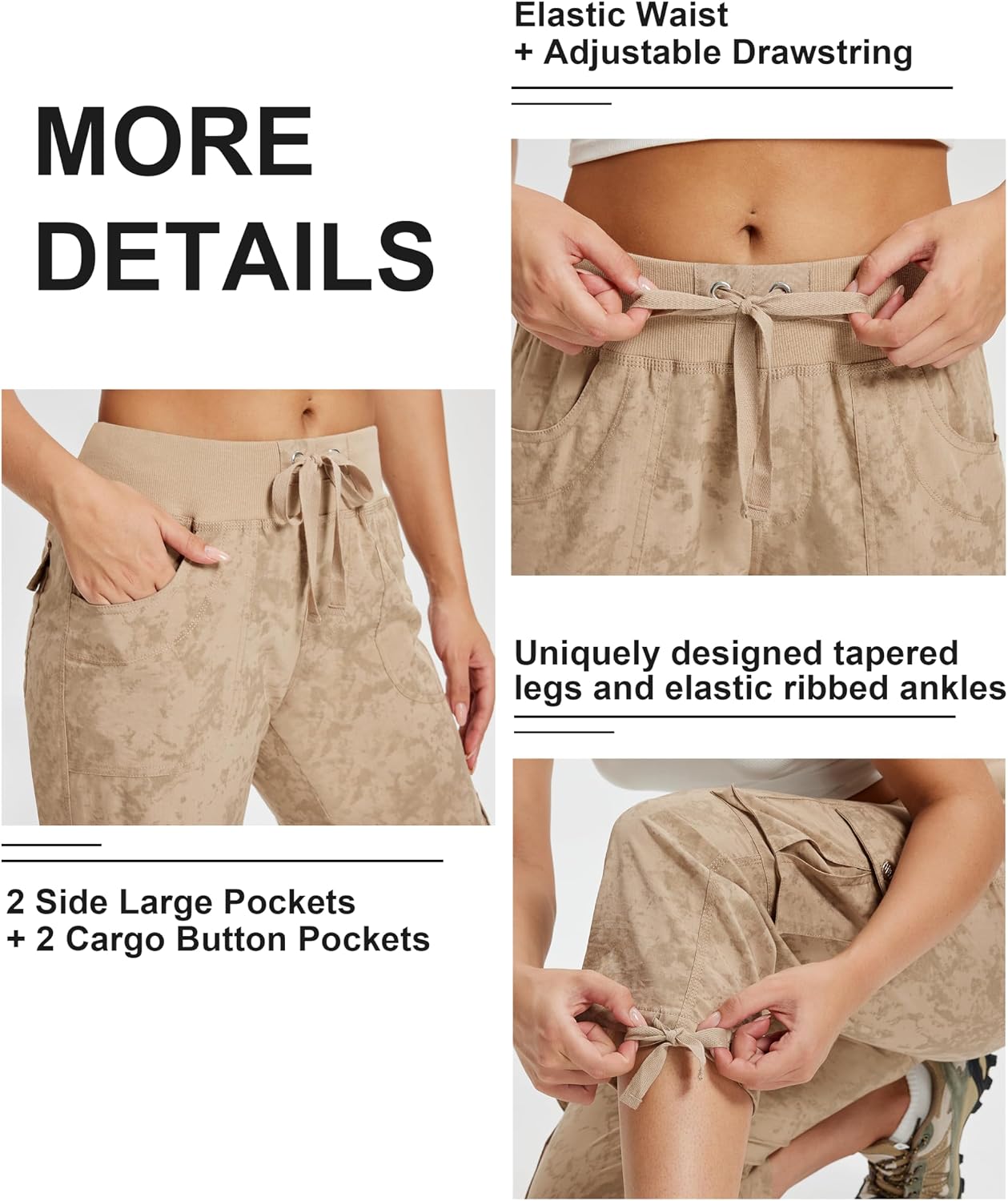 Detalle de MoFiz Women's Cargo Capris with 6 Pockets, Quick-Dry Stretch Fabric