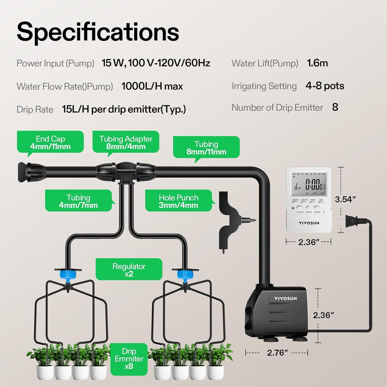 Detalle 2 de VIVOSUN Automatic Drip Irrigation Kit 15W