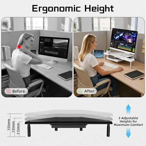 Detalle de ETHU Triangle Corner Monitor Stand Riser with Drawer, White