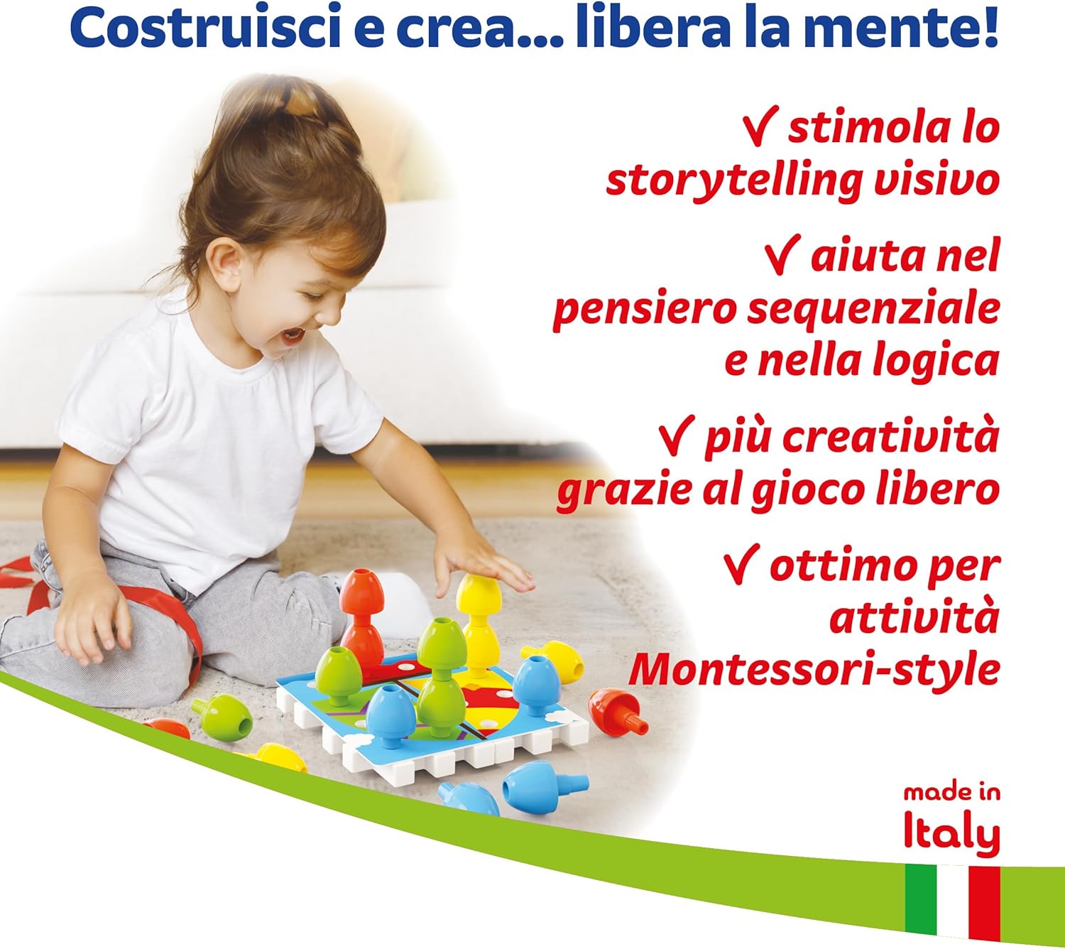 Detalle de Quercetti Jumbo Peggy, 20 pièces – Jeu de mosaïque et de construction Montessori pour enfants 2–5 ans