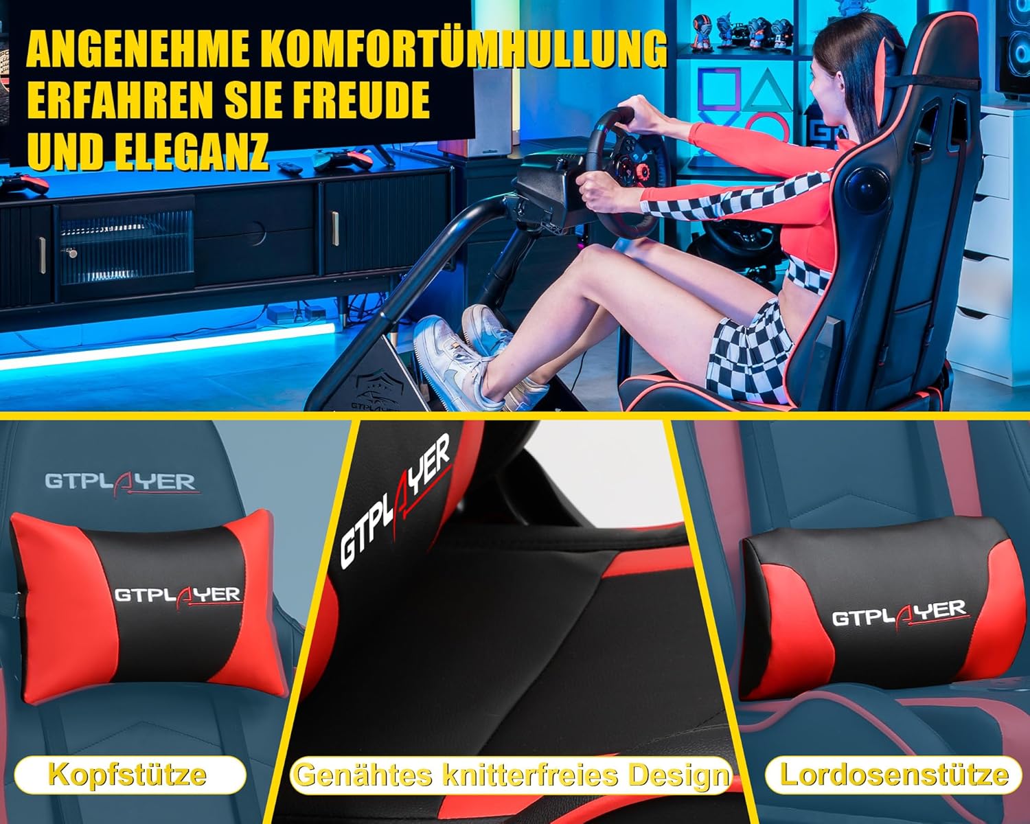 Thumbnail 3 de GTPLAYER Simulator Cockpit für SIM Racing: Lenkrad- & Pedalablage mit Sitz und Lautsprechern