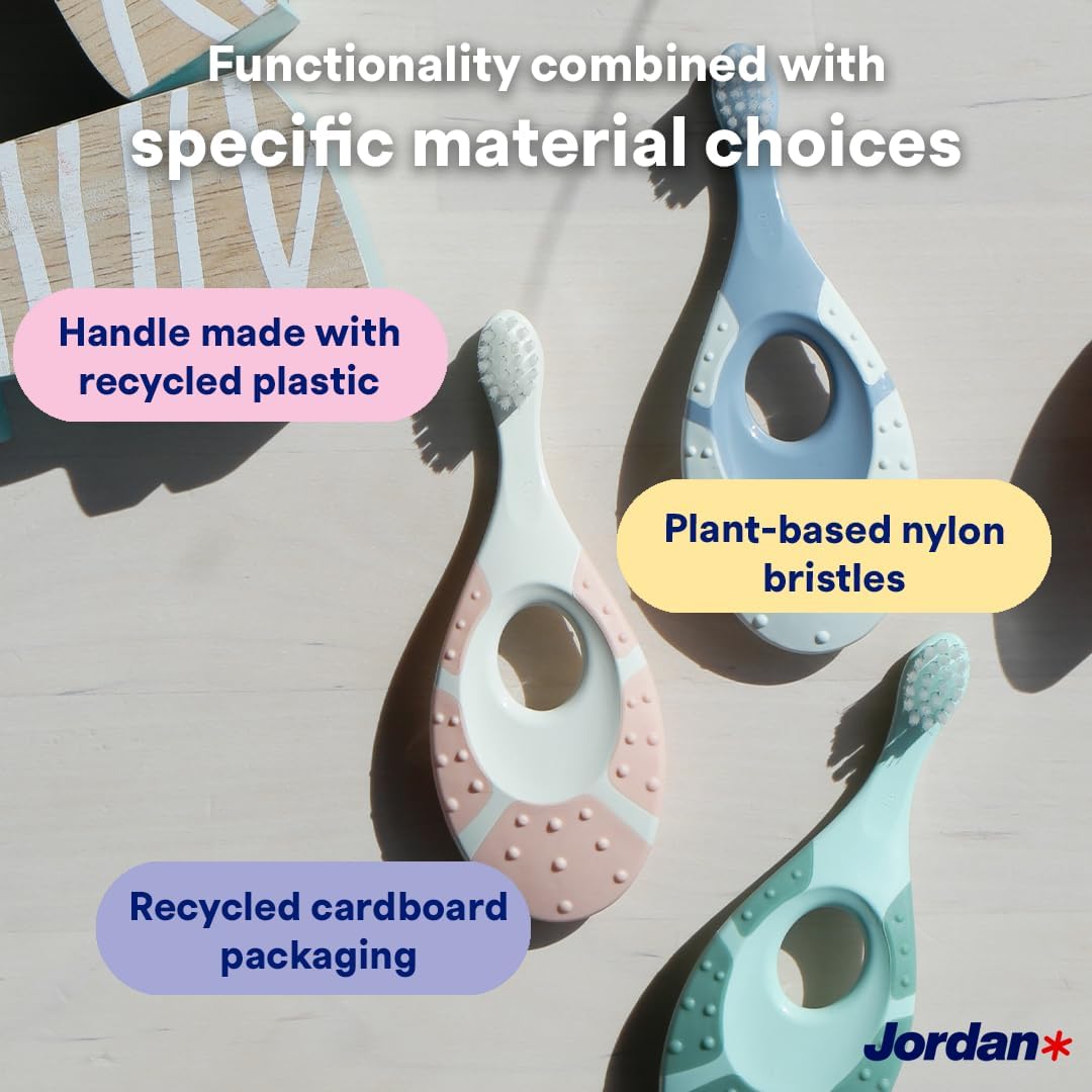 Detalle de Jordan* Step 1 Green Clean Toddler Toothbrush Pack of 3 — 0-2 Years, Bio-based Bristles