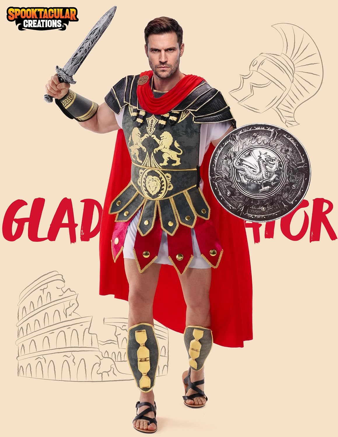 Detalle 2 de Spooktacular Creations Brave Men's Roman Gladiator Costume Set with Cape and Armor