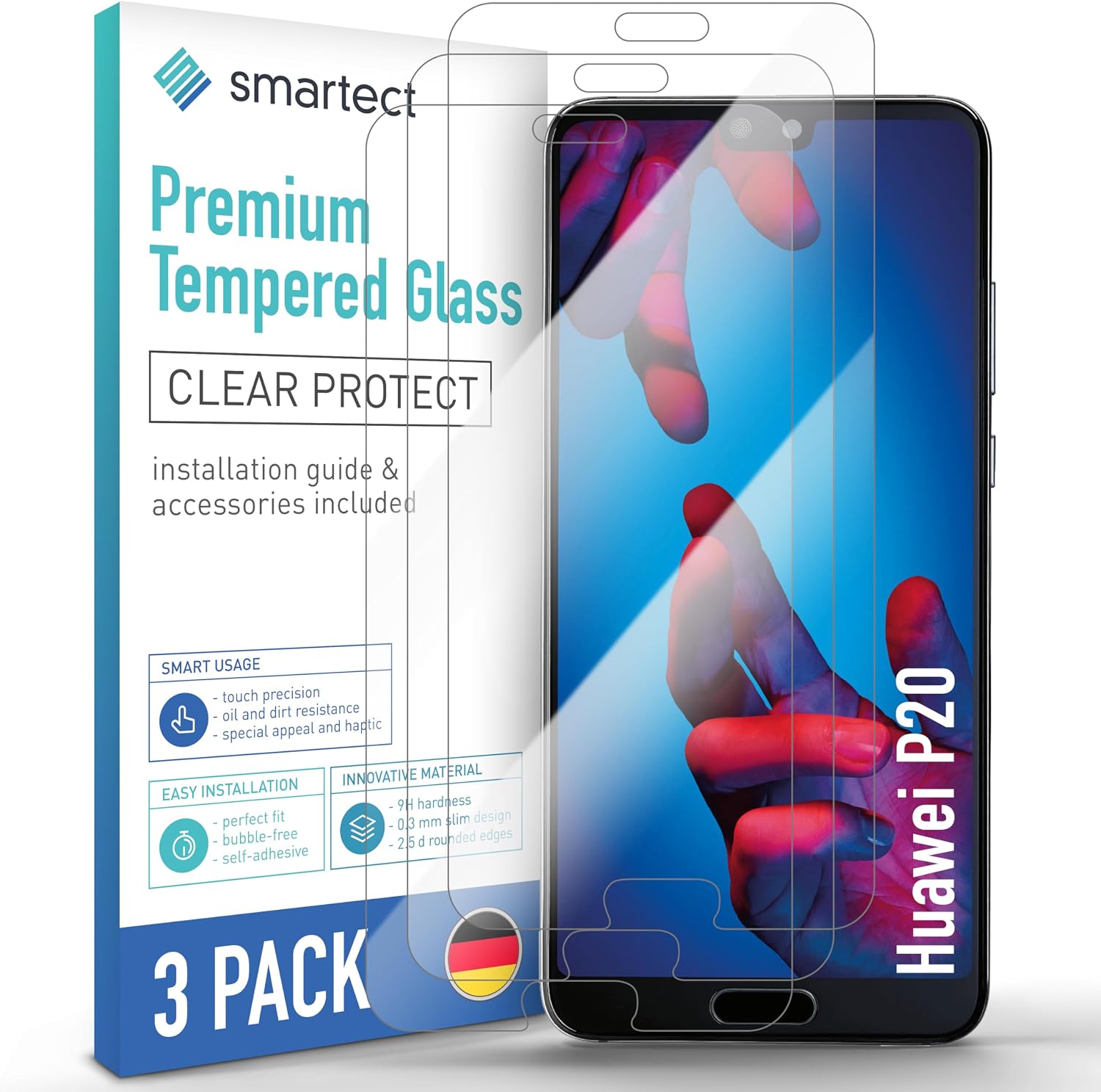 Detalle de smartect Verre Trempé 3 pièces Clear (dureté 9H, sans bulles) pour Huawei P20