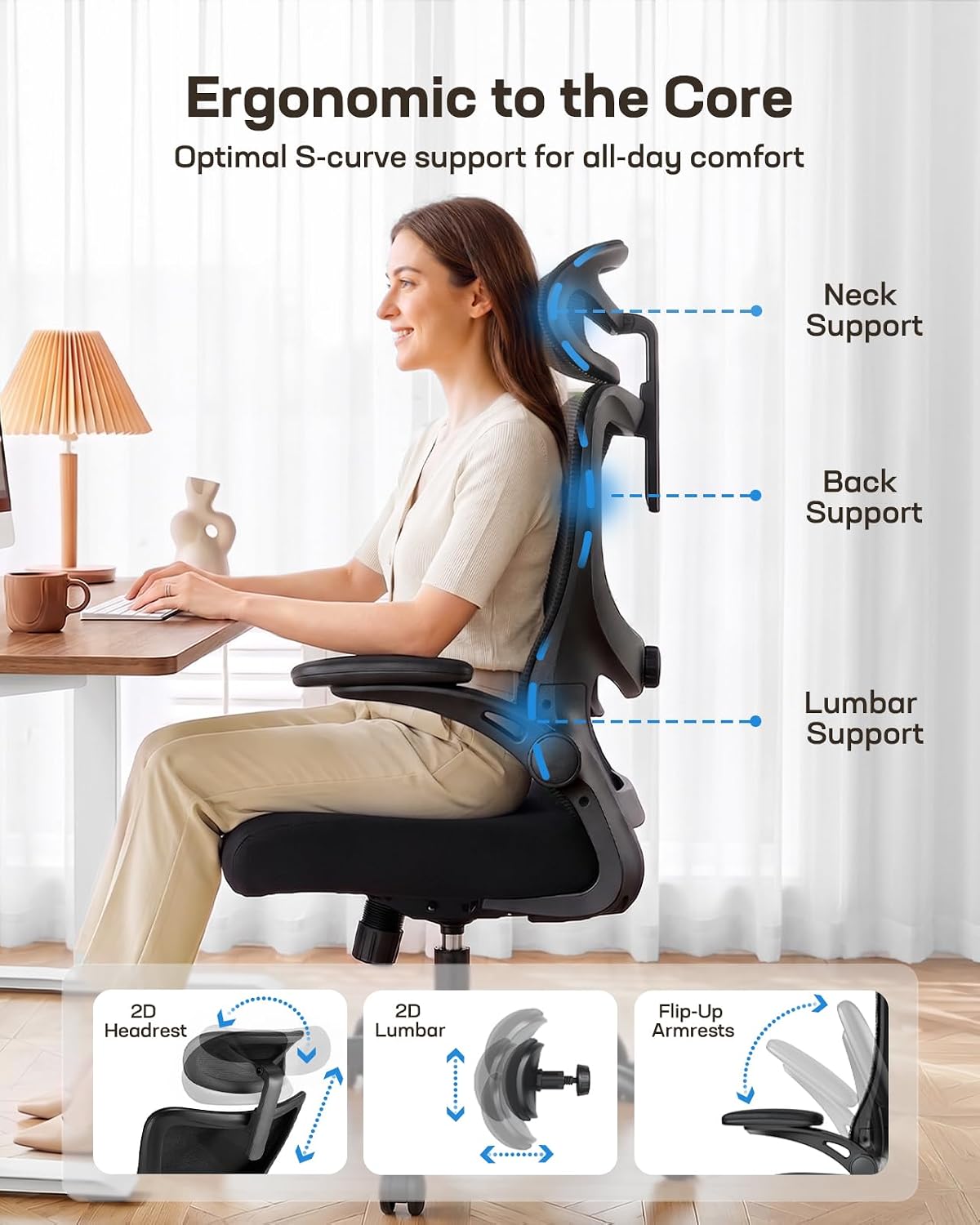 Detalle de HUANUO Ergonomic Office Chair, 300 lb Capacity
