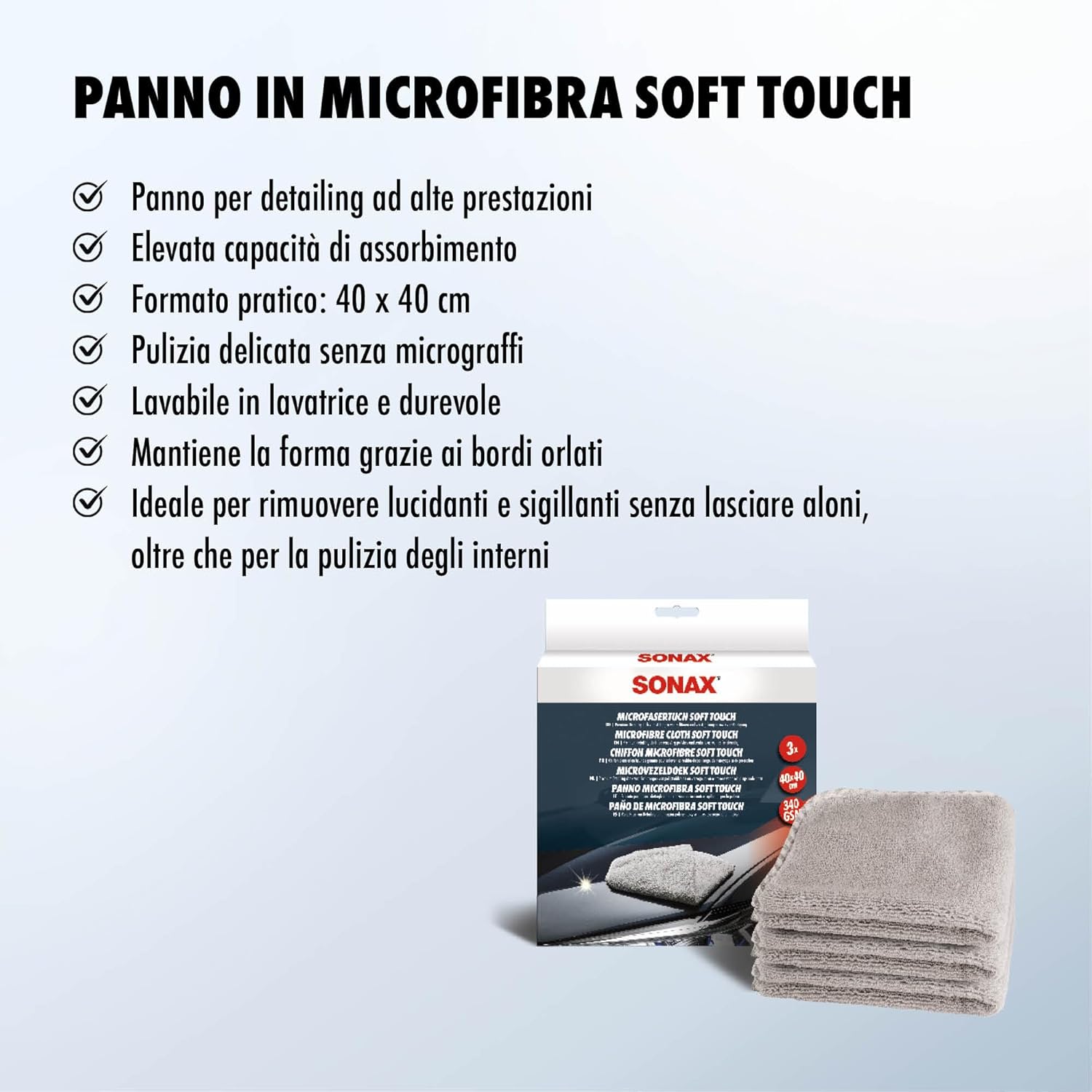 Thumbnail 4 de SONAX Panni in microfibra Soft-Touch (3 pezzi) – rimuove lucidanti e sigillanti, pulizia di tessuti e interni auto