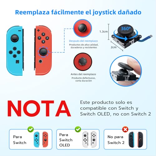 Thumbnail 2 de Tolesum Switch Joystick Reemplazo 3D Analógico para Joy-Con y Switch Lite (kit de herramientas, negro) – no apto para Switch 2
