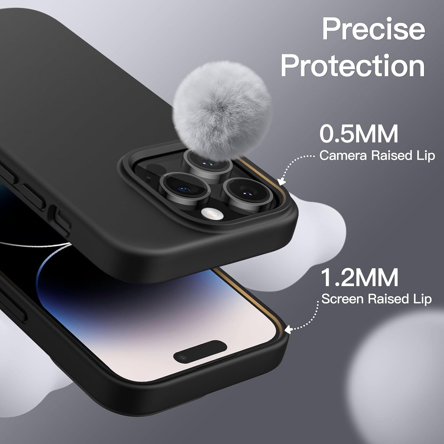Detalle 1 de JETech siliconen beschermhoes voor iPhone 14 Pro 6,1 inch, zwart met microvezelvoering