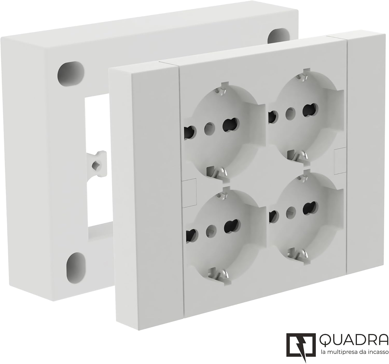 Detalle 2 de Electraline 22016 Multipresa da parete Quadra 4 Posti Universali con scatola di supporto