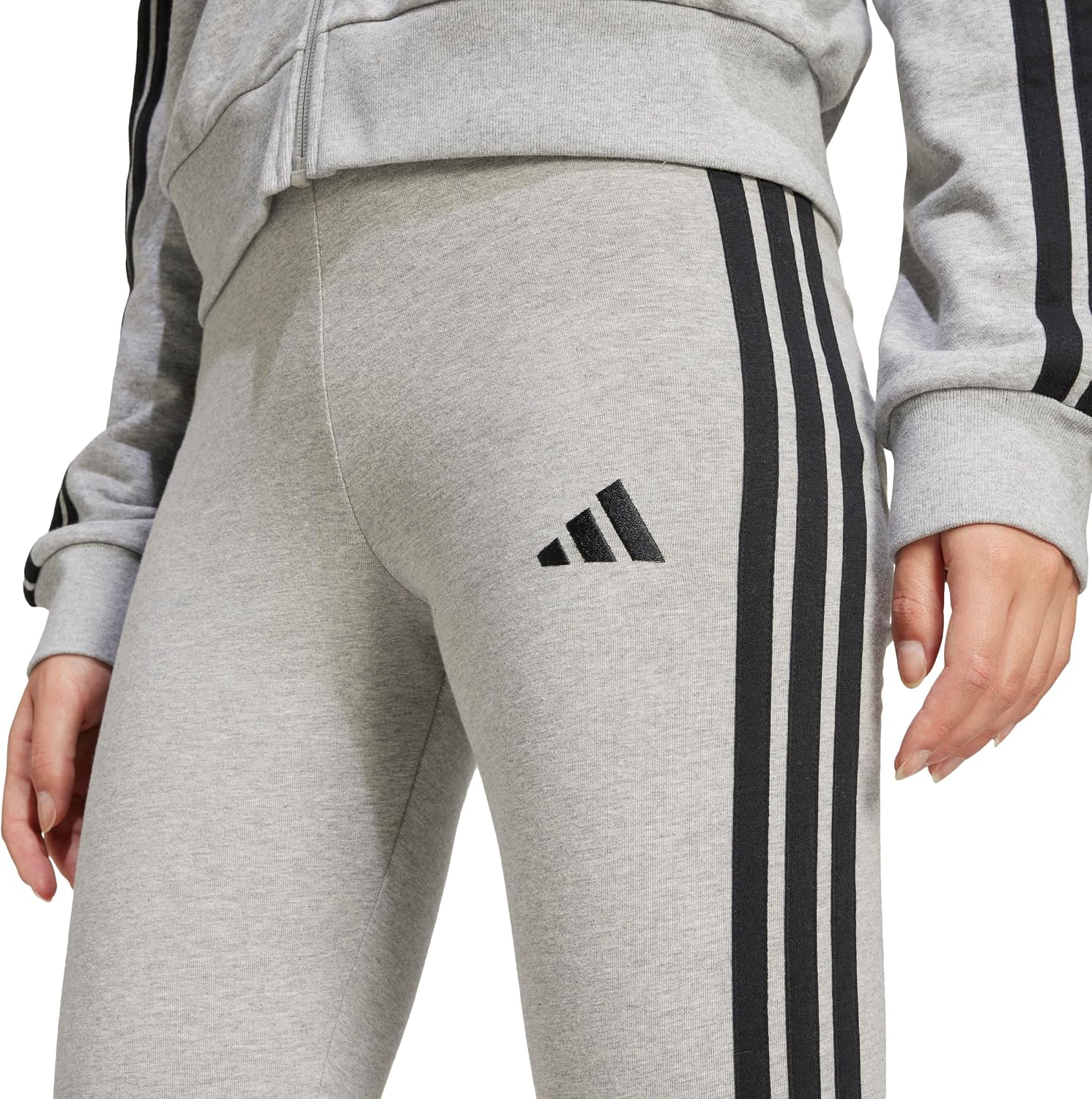Detalle de adidas Donna Essentials 3-Stripes Cotton Leggings Tights - Grigio medio Heather/nero, M