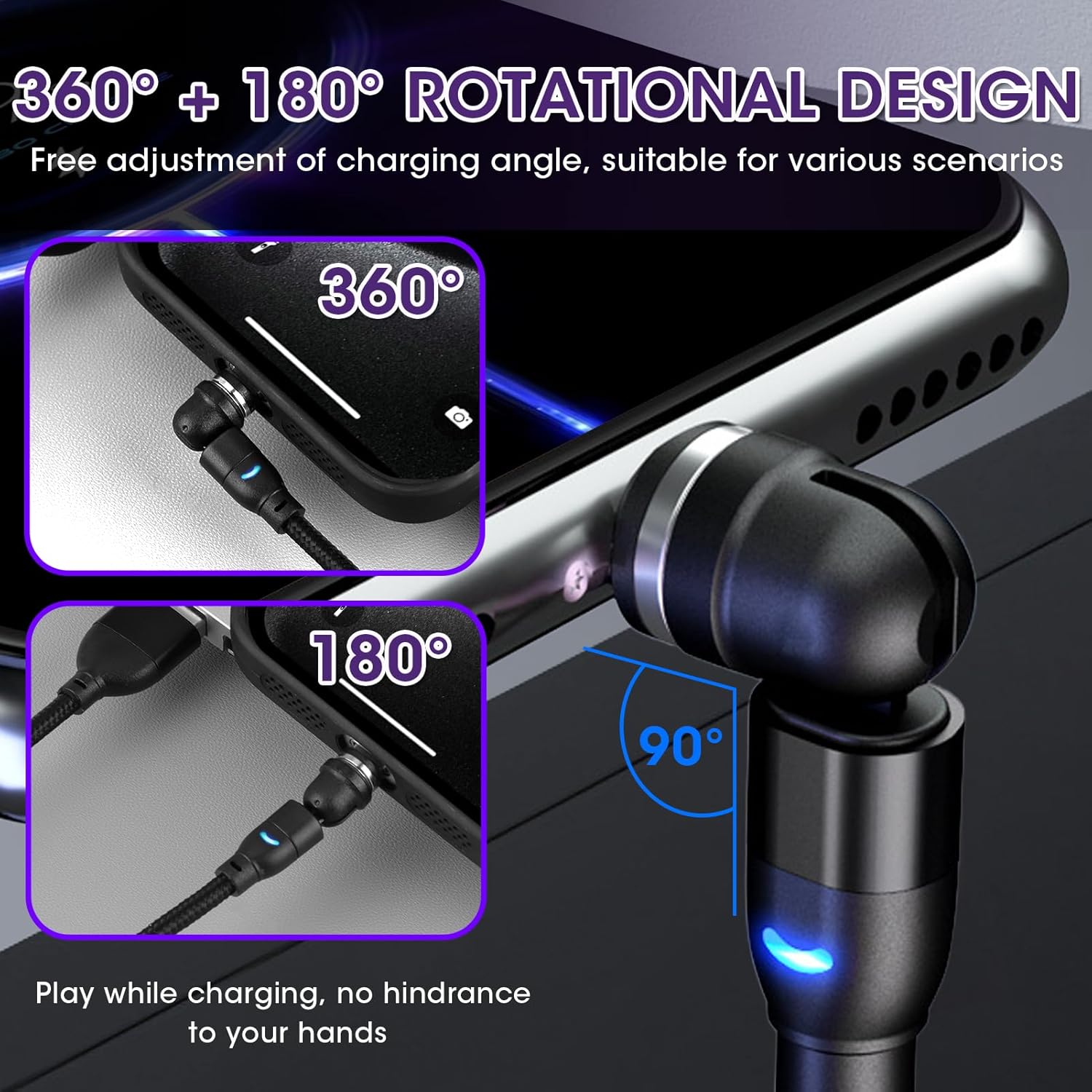 Thumbnail 3 de Qaum Magnetic Charging Cable 2PCS (2M+2M) – 3 in 1 Nylon Braided USB Cable