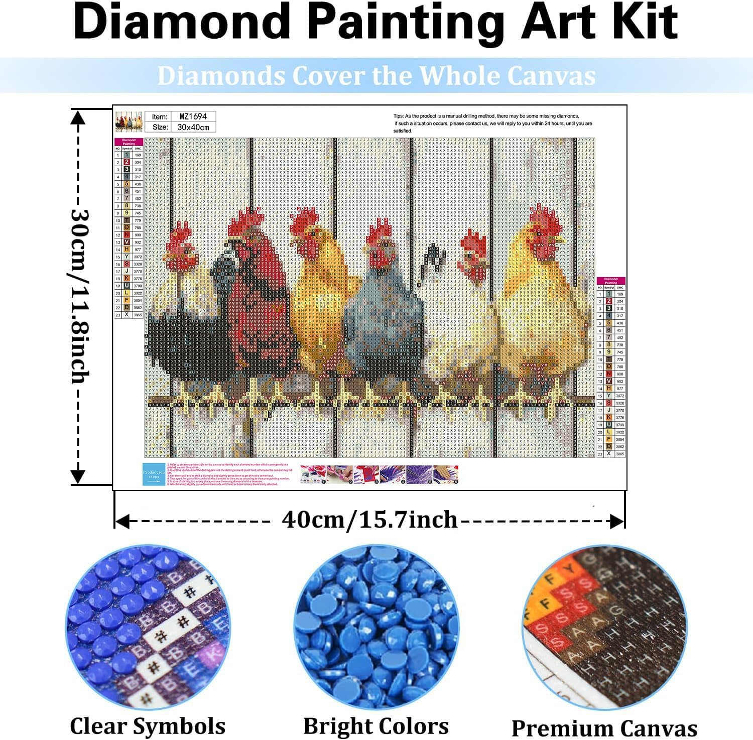 Detalle 2 de mrpwnle Three Chickens Diamond Painting Kit for Adults, Round Drills