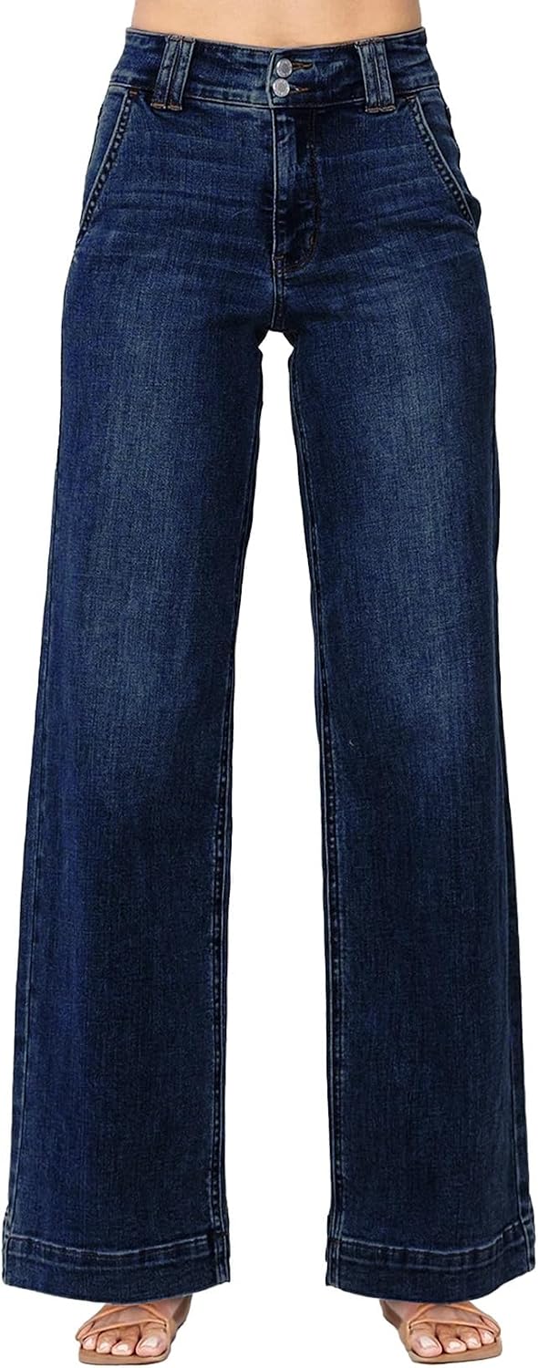 Detalle de Astylish Women’s High Waisted Wide Leg Straight Jeans with Tummy Control Waist