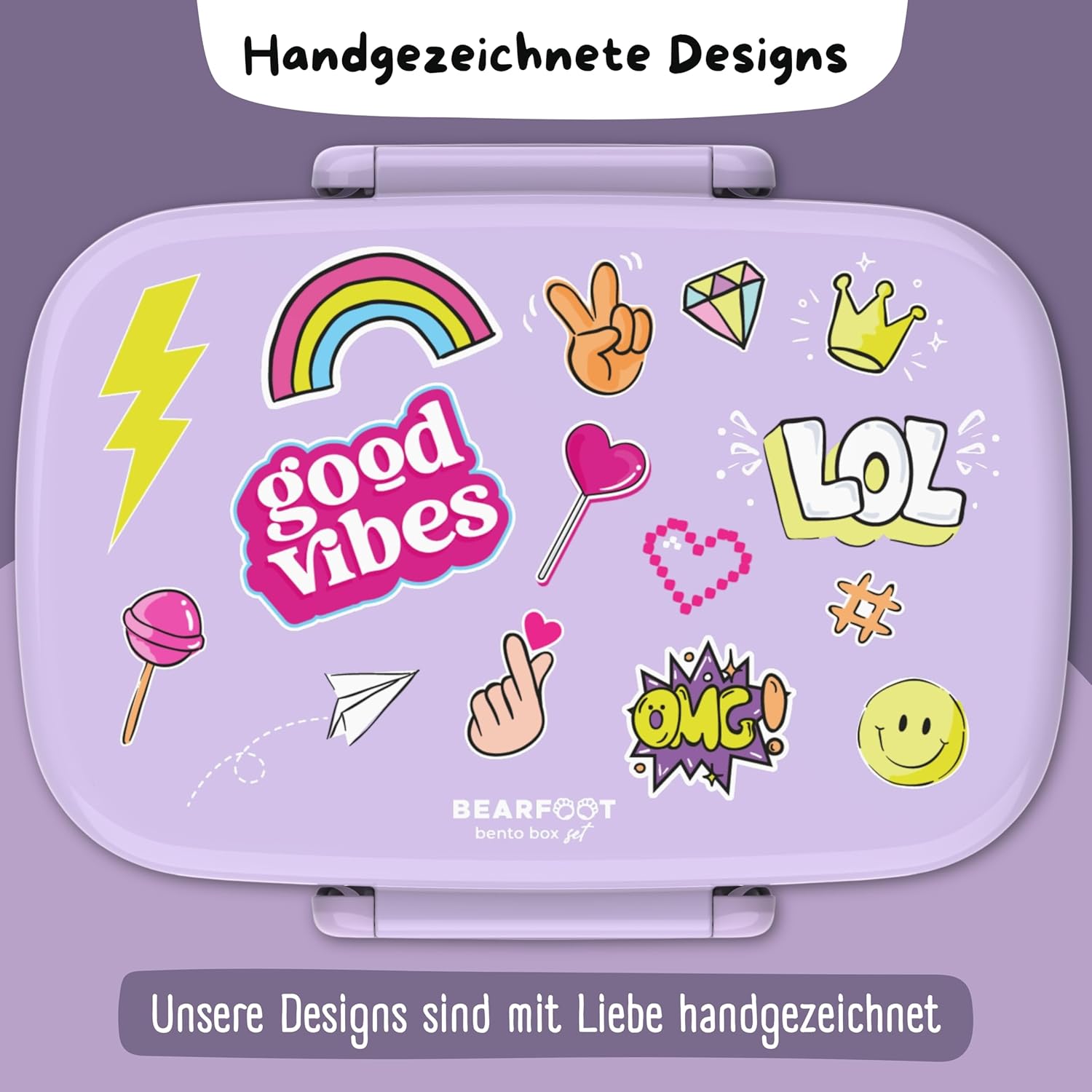 Thumbnail 5 de BEARFOOT Brotdose Kinder mit Fächern (BPA-frei, auslaufsicher) – Lunchbox mit Bento-Box-Teiler, Sticker-lila