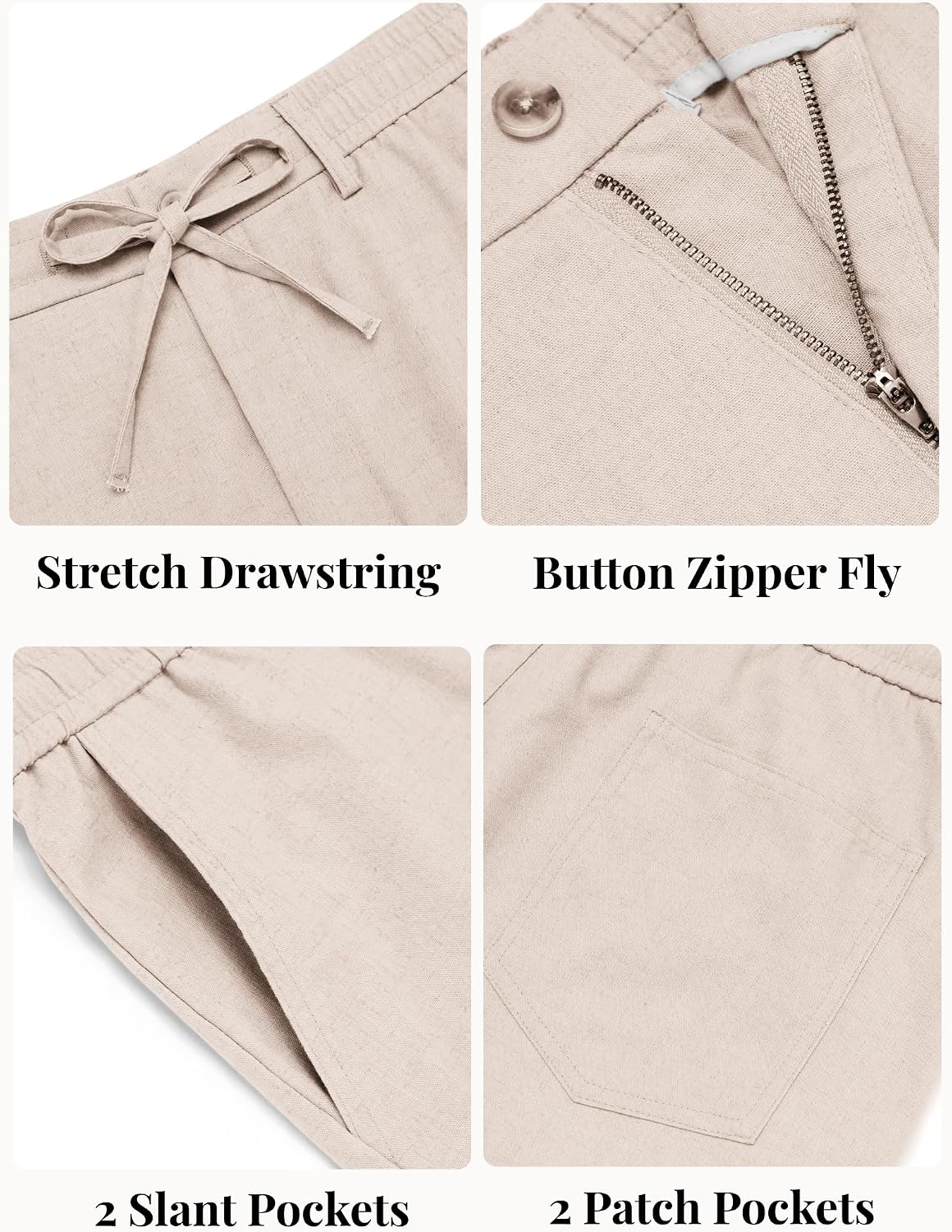 Detalle de COOFANDY Cotton-Linen Pants for Men: Lightweight, Breathable Summer Style