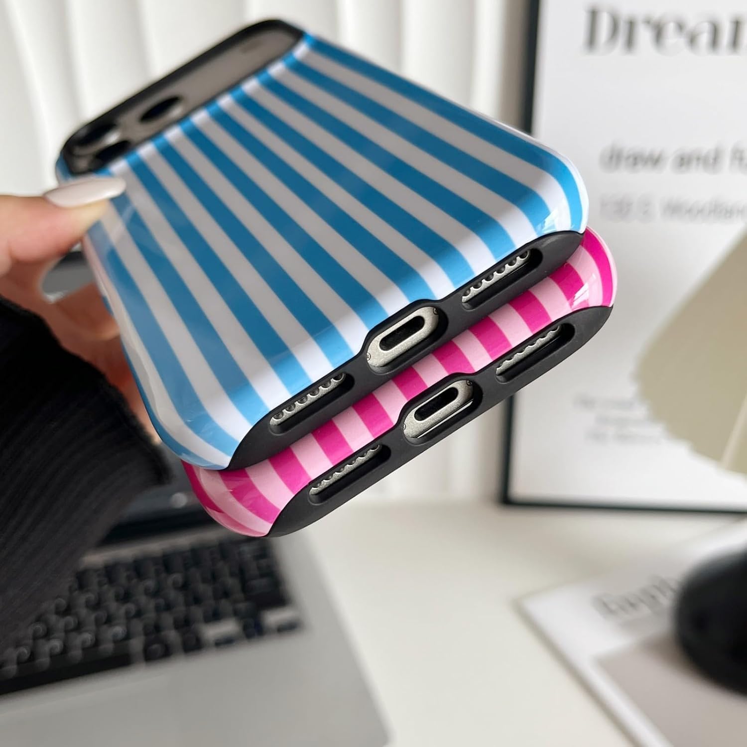 Detalle de Longlayss Striped Shockproof Case for iPhone 17 Pro Max (Hot Pink)
